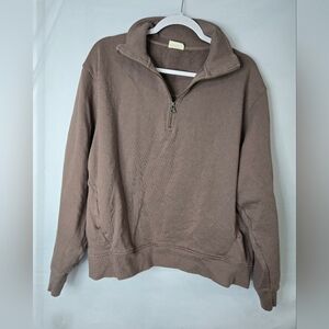 Pact Half Zip Pullover Sweater Size XL Brown Collared Pockets Organic Cotton